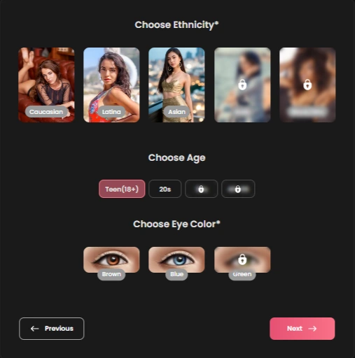 Candy AI - AI Character Ethnicity age and Eye Color