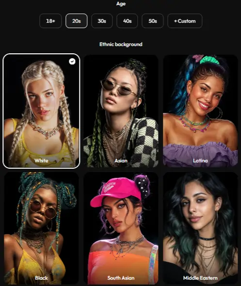 JOI AI - Choose Character Age and ethnic background