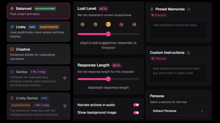 Ourdream.ai - Customizable Chat Settings
