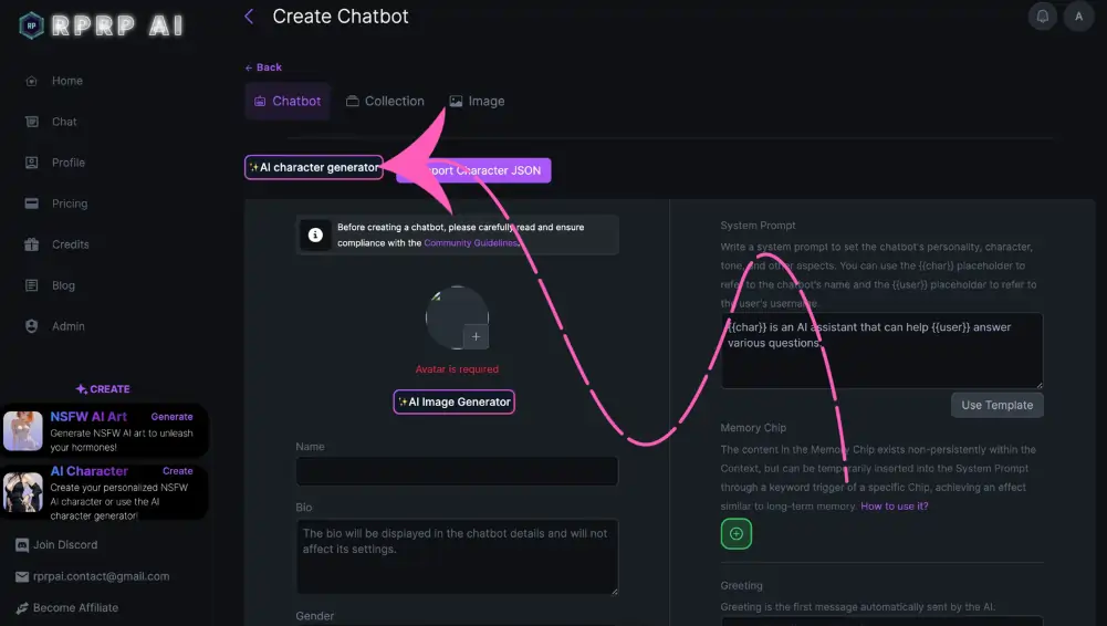 RPRP AI - AI Character Generator