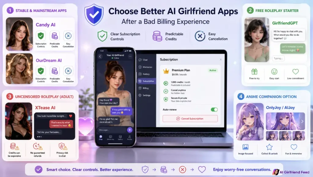 AI girlfriend app alternatives comparison