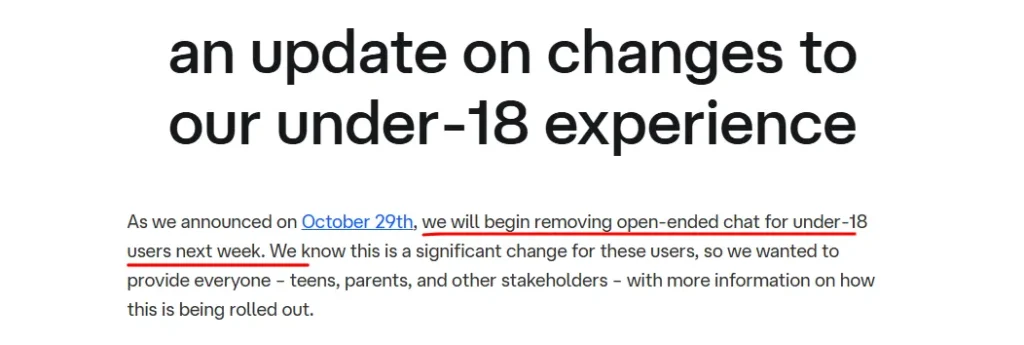 Charater.ai - Under 18 Experience Update