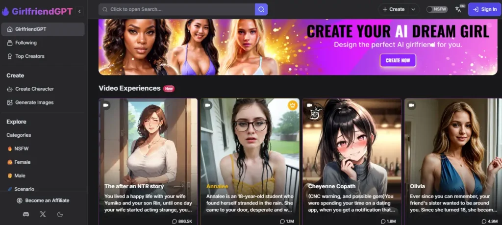 GirlfriendGPT Homepage