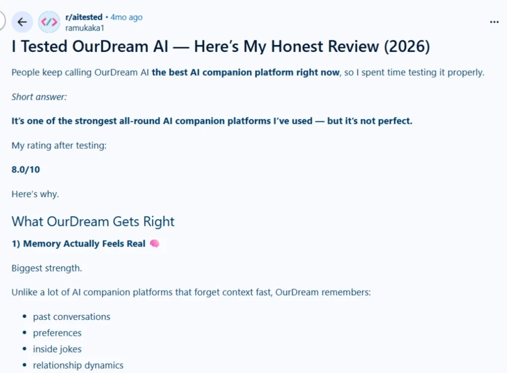 OurDream AI Reddit Threads