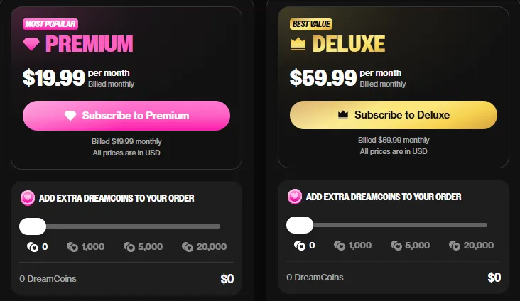 Ourdream AI - Monthly Pricing Plan