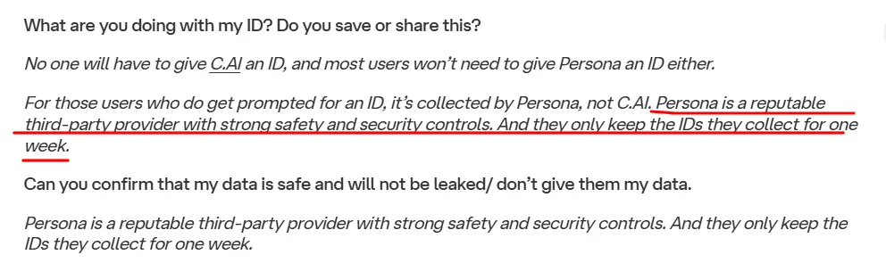 Persona ID Data Safety and Retention Policy