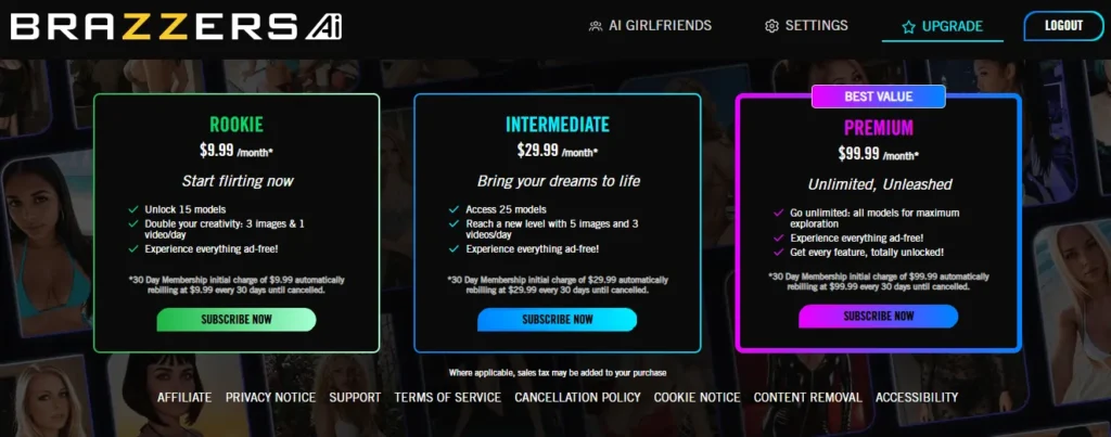 Brazzers AI - Pricing