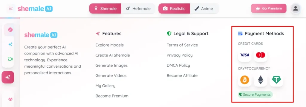 Shemale AI - Payment Methods