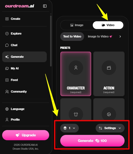 Video Generation Dreamcoins Cost - Ourdream AI